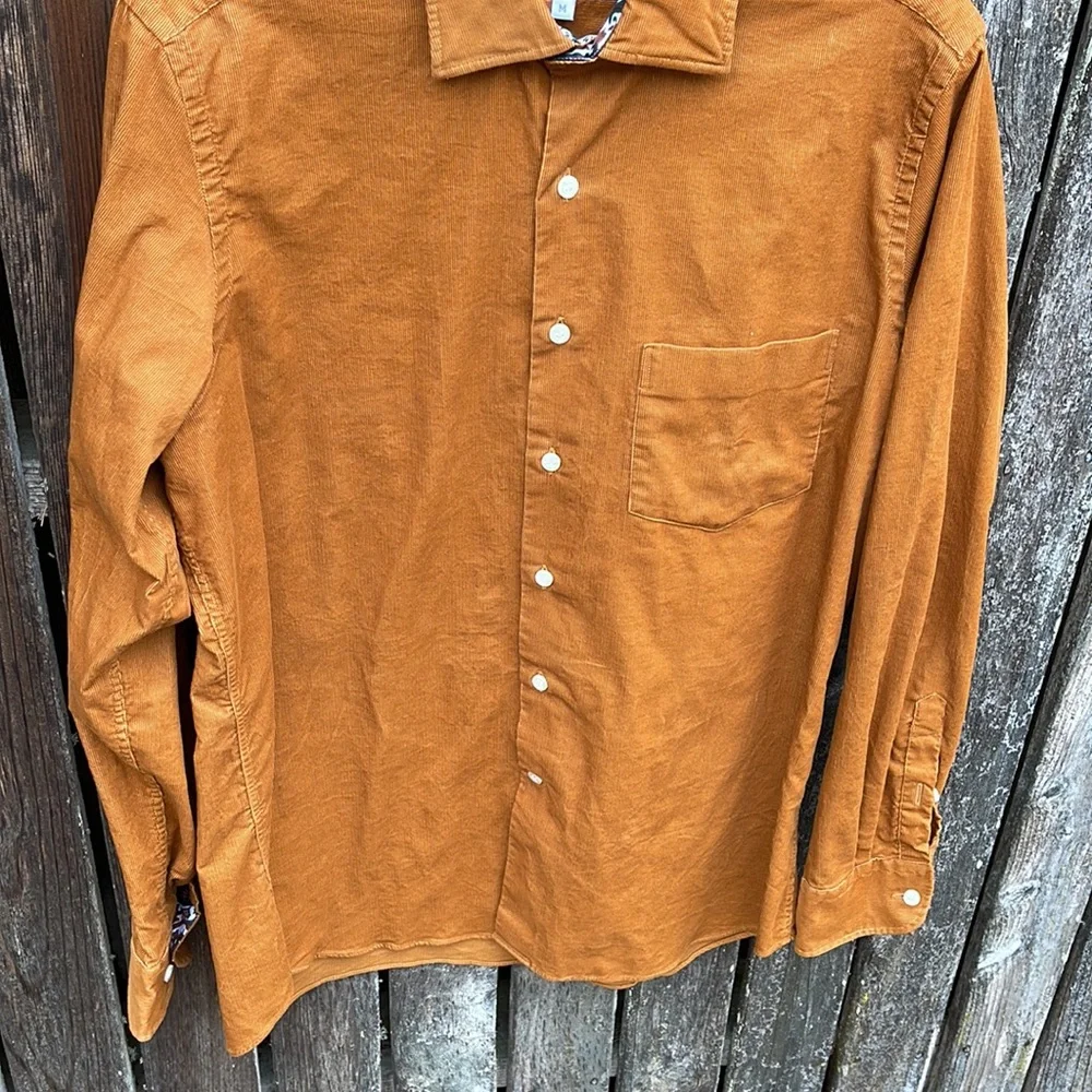 Bullock & Jones Corduroy Shirt Medium Mustard Spice Tan Office Button Front LS - Picture 3 of 6